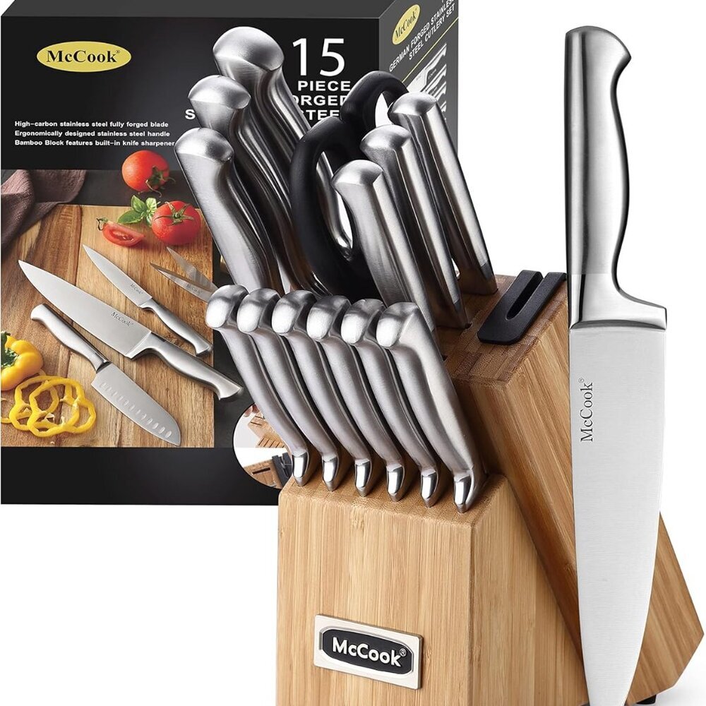 Knife Sets,German Stainless Steel Knife Block Sets with Built-in Sharpener